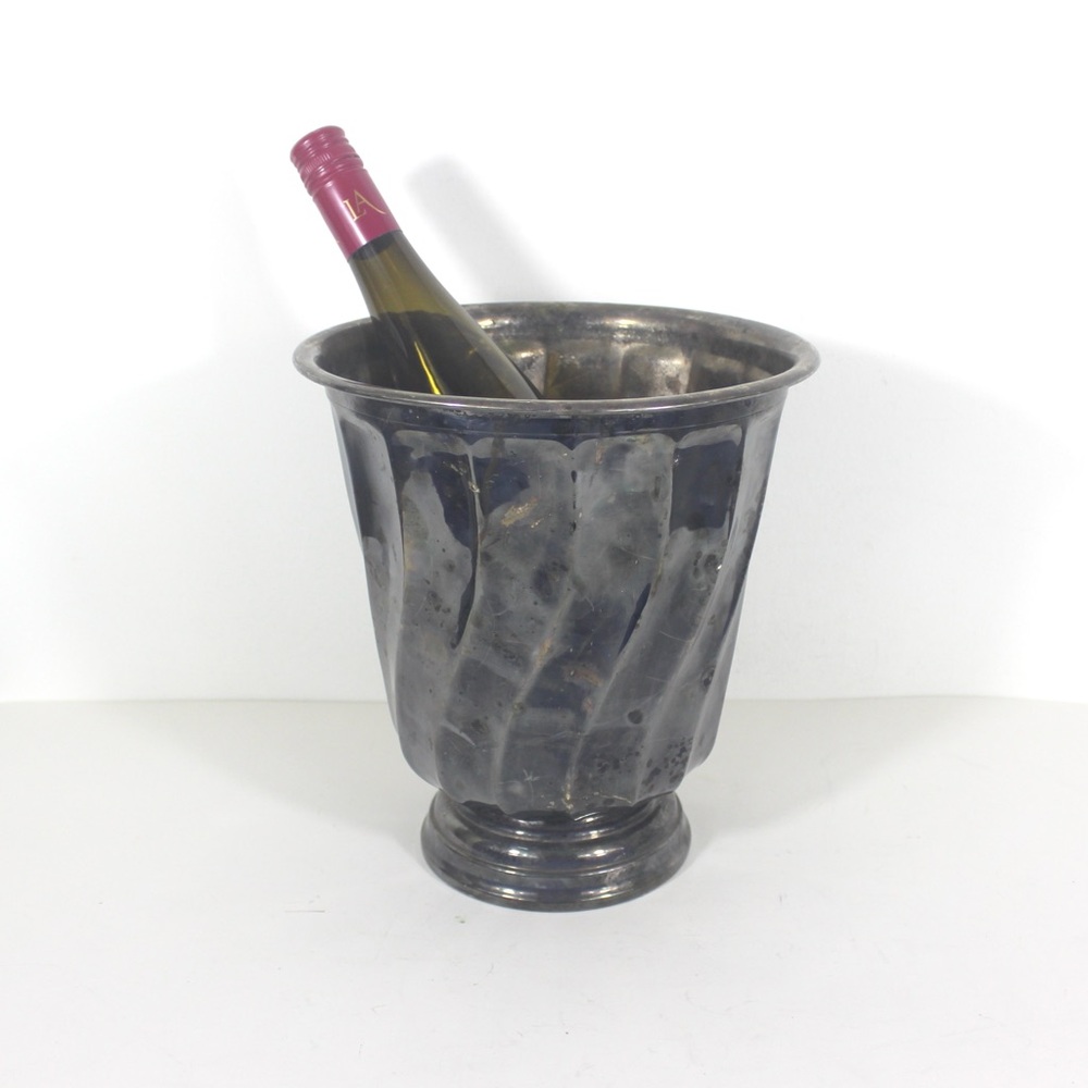 Large Vintage Silver Plated with Swirl Champagne Pail Wine Cooler Ice Bucket